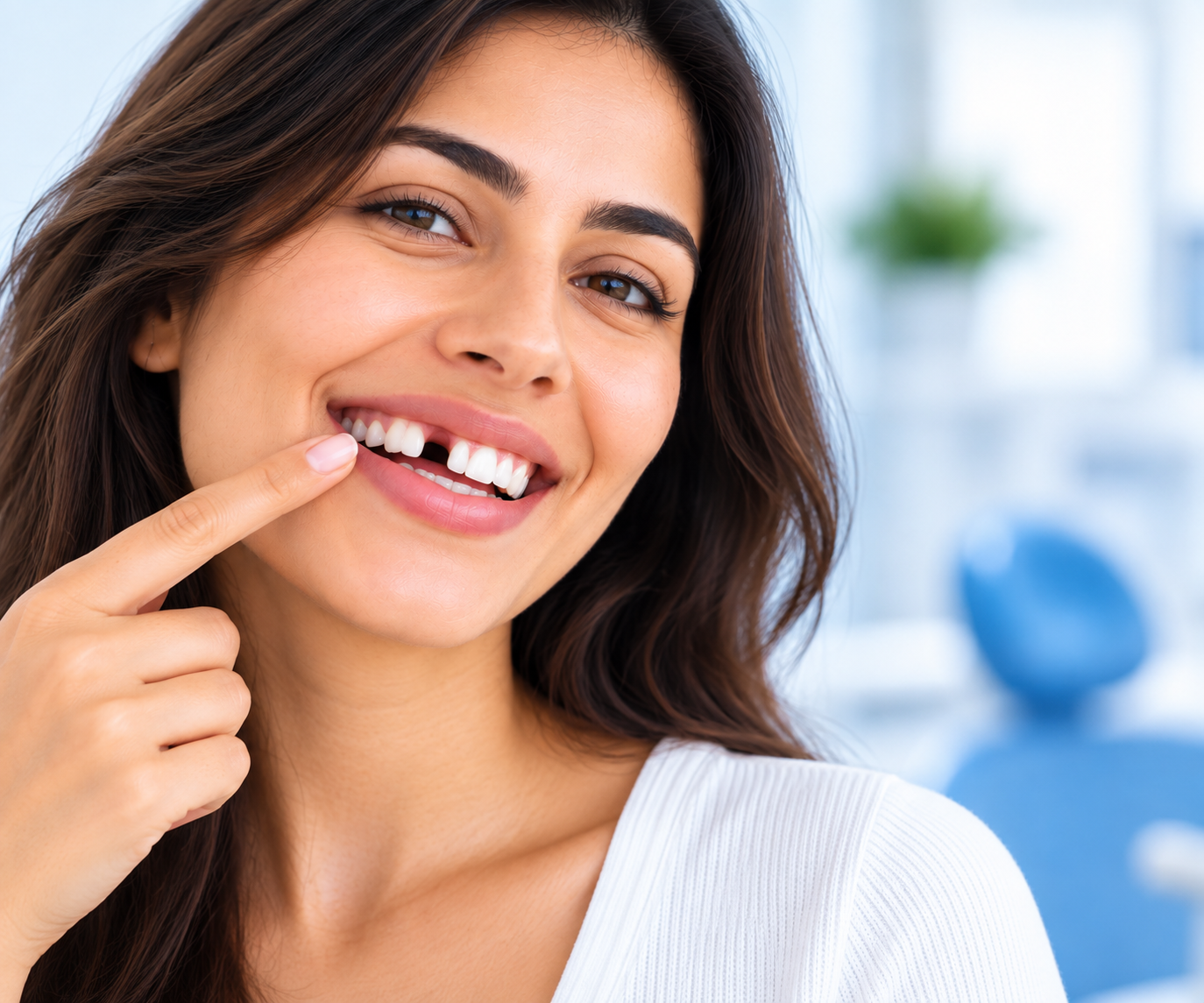 A dentist assessing options for replacing a missing tooth